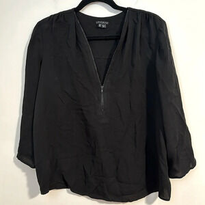 THEORY silk zipper black blouse M